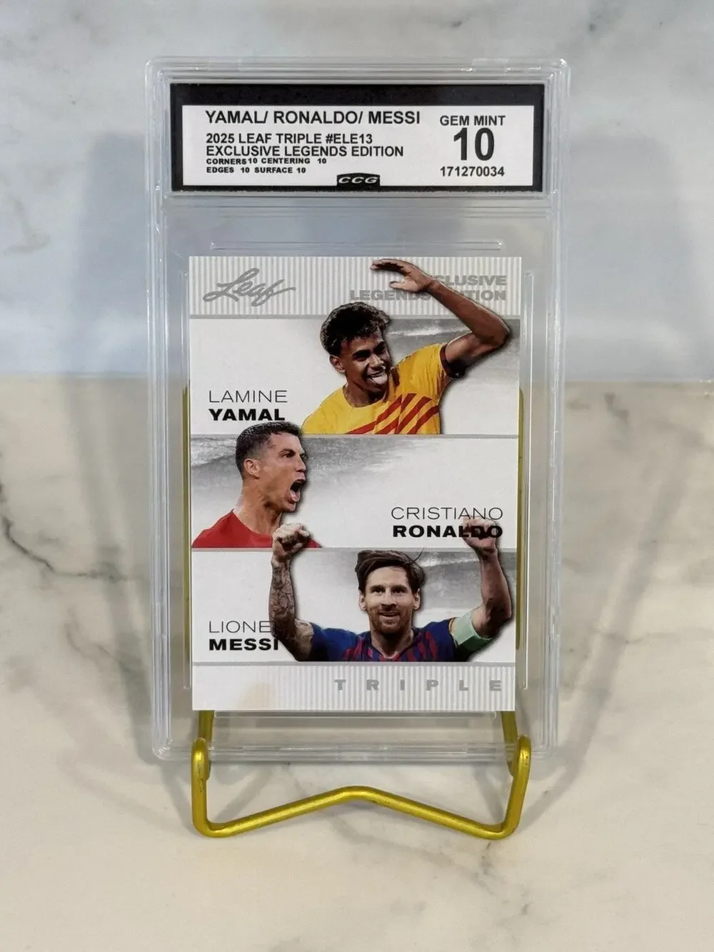 Yamal / Ronaldo / Messi 2025 Leaf Triple #ELE13 Exclusive Legends Edition Gem 10